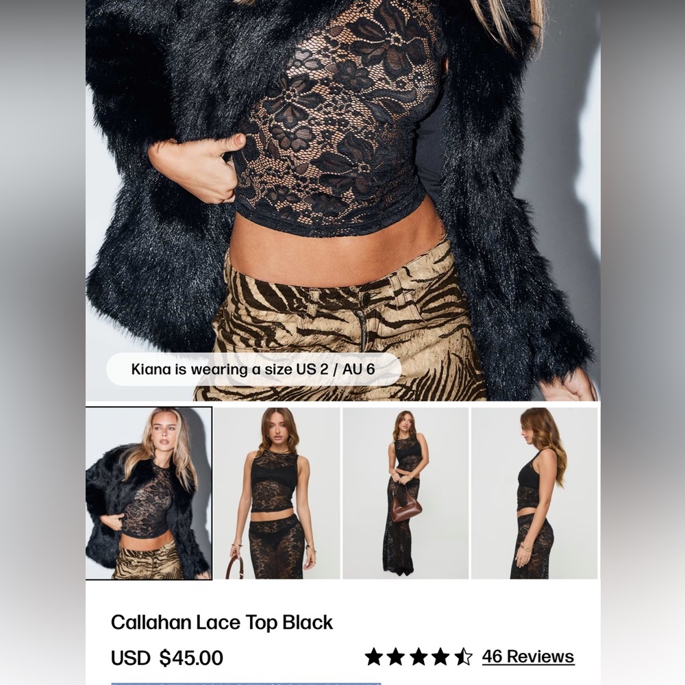 Princess Polly Callahan Lace Top Black